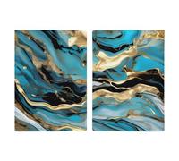 Passport Holder Passport Book Leather Passport Cover Card Holder The Lodge Bear Deer Travel Wallet for On Business Trip, Travel Gifts, Turquoise Blue Gold Marble, 20.3x13.8cm
