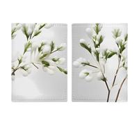 Passport Holder Passport Book Leather Passport Cover Card Holder White Natural Green Branch Travel Wallet for On Business Trip, Travel Gifts, White Natural Green Branch, 20.3x13.8cm