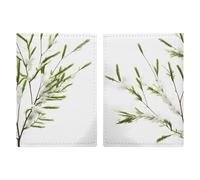 Passport Holder Passport Book Leather Passport Cover Card Holder White Natural Green Branch Travel Wallet for On Business Trip, Travel Gifts, White Natural Plant Green Twig, 20.3x13.8cm