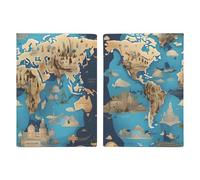 Passport Holder Passport Book Leather Passport Cover Card Holder World Map Pattern Travel Wallet for On Business Trip, Travel Gifts, World Geography Map, 20.3x13.8cm