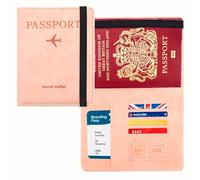 Passport Holder, Passport Cover Travel Wallet Organiser, Passport Case with RFID, Elastic Band Closure, PU Leather, Document Holder for Men Women Family Gifts Essential Travel Accessories (Pink)