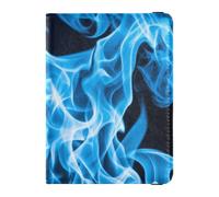 Passport Holder PU Leather Covers with Credit Card Holder Slots Blue Flame Travel RFID Blocking Leather Card Case for Women Men