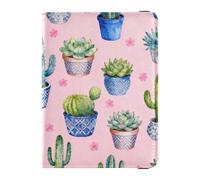 Passport Holder PU Leather Covers with Credit Card Holder Slots Cactus and Succulent Pattern Travel Blocking Leather Card Case for Women Men