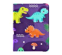 Passport Holder PU Leather Covers with Credit Card Holder Slots Colorful Dinosaurs and Dinosaur Eggs Pattern Travel Blocking Leather Card Case for Women Men