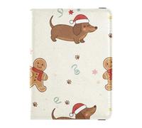 Passport Holder PU Leather Covers with Credit Card Holder Slots Cute Dachshund Gingerbread Man Christmas Pattern Travel RFID Blocking Leather Card Case for Women Men