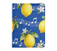 Passport Holder PU Leather Covers with Credit Card Holder Slots Lemon and Music Note Pattern Travel Blocking Leather Card Case for Women Men