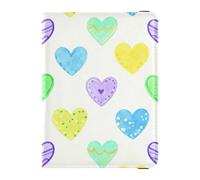 Passport Holder PU Leather Covers with Credit Card Holder Slots Multicolor Heart Pattern Travel Blocking Leather Card Case for Women Men