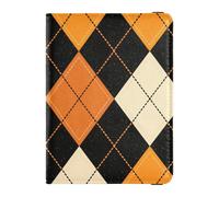Passport Holder PU Leather Covers with Credit Card Holder Slots Orange Black and Cream Argyle Pattern Travel RFID Blocking Leather Card Case for Women Men
