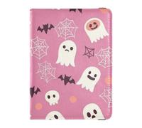 Passport Holder PU Leather Covers with Credit Card Holder Slots Orange Ghost Pumpkin Halloween Pattern Travel RFID Blocking Leather Card Case for Women Men, Colorful