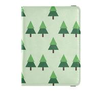 Passport Holder PU Leather Covers with Credit Card Holder Slots Simple Green Pine Tree Pattern Travel RFID Blocking Leather Card Case for Women Men
