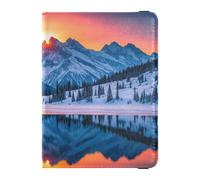 Passport Holder PU Leather Covers with Credit Card Holder Slots Snowy Mountain Sunset Lake Panoramic Travel RFID Blocking Leather Card Case for Women Men