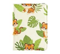 Passport Holder PU Leather Covers with Credit Card Holder Slots Tiger Tropical Leaves Pattern Travel RFID Blocking Leather Card Case for Women Men