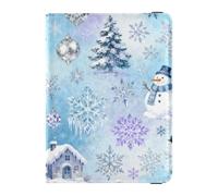 Passport Holder PU Leather Covers with Credit Card Holder Slots Winter Snowman and Tree Travel RFID Blocking Leather Card Case for Women Men