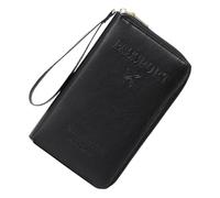 Passport Holder - PU Leather Passport Case with Multiple Compartments for Cards, Waterproof Lightweight Organizer Documents Tickets Unisex Travel Companion, Black, riferimento alla