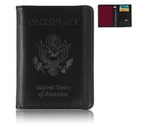 Passport Holder PU Leather RFID Blocking Passport Holder Cover Travel Wallet Case Organiser with Card Slot and Elastic Strap for Passport, Ticket, Boarding Pass, Business Card, Credit Card (Black)