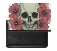 Passport Holder Skull Red Flower Passport Wallet Pu Leather Passport Cover for Women Men