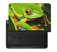 Passport Holder Travel Accessories Animals Embroidery Horses Waterproof Passport Travel Wallet with Card Slots for Women Men, Yellow eye green frog, One Size