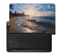 Passport Holder Travel Accessories Blue Earth In The Space Waterproof Passport Travel Wallet with Card Slots for Women Men, Beach View, One Size