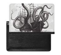 Passport Holder Travel Accessories Blue Music Waterproof Passport Travel Wallet with Card Slots for Women Men, Black and White Octopus and Ship, One Size