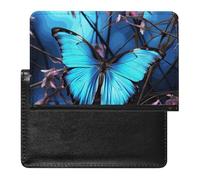 Passport Holder Travel Accessories Cartoon Eggplant Waterproof Passport Travel Wallet with Card Slots for Women Men, Blue Butterfly and Bamboo, One Size