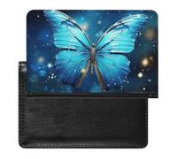 Passport Holder Travel Accessories Cattle Dog Florals Waterproof Passport Travel Wallet with Card Slots for Women Men, Blue Starry Butterfly, One Size