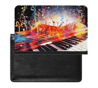 Passport Holder Travel Accessories Cool Evil Skull Waterproof Passport Travel Wallet with Card Slots for Women Men, Colorful Piano Keyboard Music Note, One Size