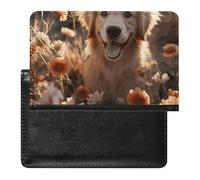 Passport Holder Travel Accessories Long Haired Cat Waterproof Passport Travel Wallet with Card Slots for Women Men, Golden Retriever and Flowers, One Size