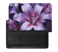 Passport Holder Travel Accessories Red Ladybugs Waterproof Passport Travel Wallet with Card Slots for Women Men, Purple Lily Flowers, One Size
