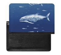 Passport Holder Travel Accessories Sports Field in Green Waterproof Passport Travel Wallet with Card Slots for Women Men, Small blue whale swimming, One Size