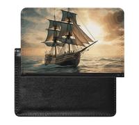 Passport Holder Travel Accessories Stack Old Books Waterproof Passport Travel Wallet with Card Slots for Women Men, Ship sailing alone, standard size