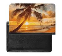 Passport Holder Travel Accessories West Desert Cactus Riding Horses Waterproof Passport Travel Wallet with Card Slots for Women Men, Tropical Beach Palm Tree Sunset, One Size