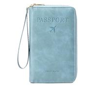 Passport Holder Travel Wallet Leather, Multifunctional RFID Blocker Passport Wallet, Passport and Card Holder with Zipper Card Slots, Protective Passport Covers Wallet Pouch for Men & Women Couples