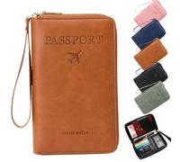 Passport Holder,Travel Wallet,Multi-Functional RFID Passport Wallet,Passport Holder for Travel Holiday Essentials - Wallet Cover Case for Travel Women and Men Must Haves Accessories (browna)