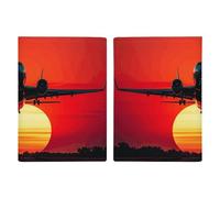 Passport Holder Travel Wallet Passport Cover Beautiful Red Flowers Printed Leather Passport Holder Covers Case for Travel, Documents, Travel Gifts, Romantic Red Sunset Plane, 20.3x13.8cm