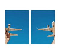 Passport Holder Travel Wallet Passport Cover Bethel Plaid Printed Leather Passport Holder Covers Case for Travel, Documents, Travel Gifts, Blue Skies White Airplanes, 20.3x13.8cm