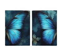 Passport Holder Travel Wallet Passport Cover Black White And Red Roses Printed Leather Passport Holder Covers Case for Travel, Documents, Travel Gifts, Blue Butterfly Pattern, 20.3x13.8cm