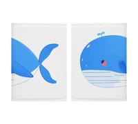 Passport Holder Travel Wallet Passport Cover Blue And Aircraft Printed Leather Passport Holder Covers Case for Travel, Documents, Travel Gifts, Blue Whale Heart Pattern, 20.3x13.8cm