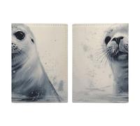Passport Holder Travel Wallet Passport Cover Green Leaves on Black Wall Printed Leather Passport Holder Covers Case for Travel, Documents, Travel Gifts, Harp Seal Painting, 20.3x13.8cm