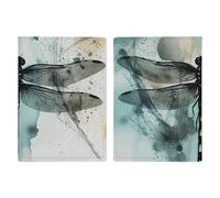 Passport Holder Travel Wallet Passport Cover Green Lizard Printed Leather Passport Holder Covers Case for Travel, Documents, Travel Gifts, Ink Dragonfly, 20.3x13.8cm
