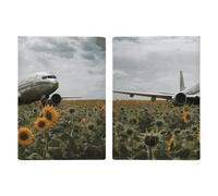 Passport Holder Travel Wallet Passport Cover Mice And Leaves Printed Leather Passport Holder Covers Case for Travel, Documents, Travel Gifts, Plane Flies to Sunflower Field, 20.3x13.8cm