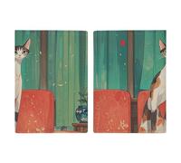 Passport Holder Travel Wallet Passport Cover Music Note Printed Leather Passport Holder Covers Case for Travel, Documents, Travel Gifts, Long necked cat, 20.3x13.8cm