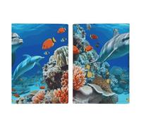 Passport Holder Travel Wallet Passport Cover New York Manhattan Bridge Night Printed Leather Passport Holder Covers Case for Travel, Documents, Travel Gifts, Seabed Coral Fish Dolphins, 20.3x13.8cm