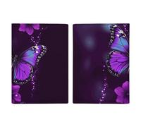 Passport Holder Travel Wallet Passport Cover Purple Blue Green Camouflage Zebra Stripes Printed Leather Passport Holder Covers Case for Travel, Documents, Travel Gifts, Purple Butterfly, 20.3x13.8cm