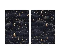 Passport Holder Travel Wallet Passport Cover Purple Owl Printed Leather Passport Holder Covers Case for Travel, Documents, Travel Gifts, Stars and moon on dark background, 20.3x13.8cm