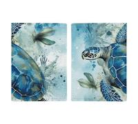 Passport Holder Travel Wallet Passport Cover Raccoon in The Fall Tree Hole Printed Leather Passport Holder Covers Case for Travel, Documents, Travel Gifts, Sea Turtle-Blue, 20.3x13.8cm