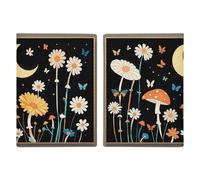 Passport Holder Travel Wallet Passport Cover Rose Flower Printed Leather Passport Holder Covers Case for Travel, Documents, Travel Gifts, Black Natural Flower Butterfly, 20.3x13.8cm