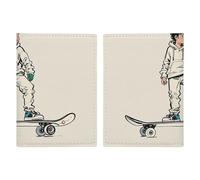 Passport Holder Travel Wallet Passport Cover Shark Pattern Set Printed Leather Passport Holder Covers Case for Travel, Documents, Travel Gifts, Skateboard Sketch, 20.3x13.8cm