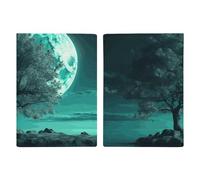 Passport Holder Travel Wallet Passport Cover Shells And Sand Printed Leather Passport Holder Covers Case for Travel, Documents, Travel Gifts, Teal Tree in Moonlight, 20.3x13.8cm