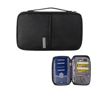 Passport Holder Travel Wallet, Travel Document Holder with Multiple Compartments, Waterproof Passport Wallet, Suitable for ID Cards, Credit Cards, Airline Tickets, Cash, Coins - Black