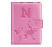 Passport Holder Wallet Cover Personalized Letter A-Z Travel Wallet RFID Blocking Passport Cover Wallet Case for Travel Passport Book Holders for Women and Men, Pink, N, Personalized Letter